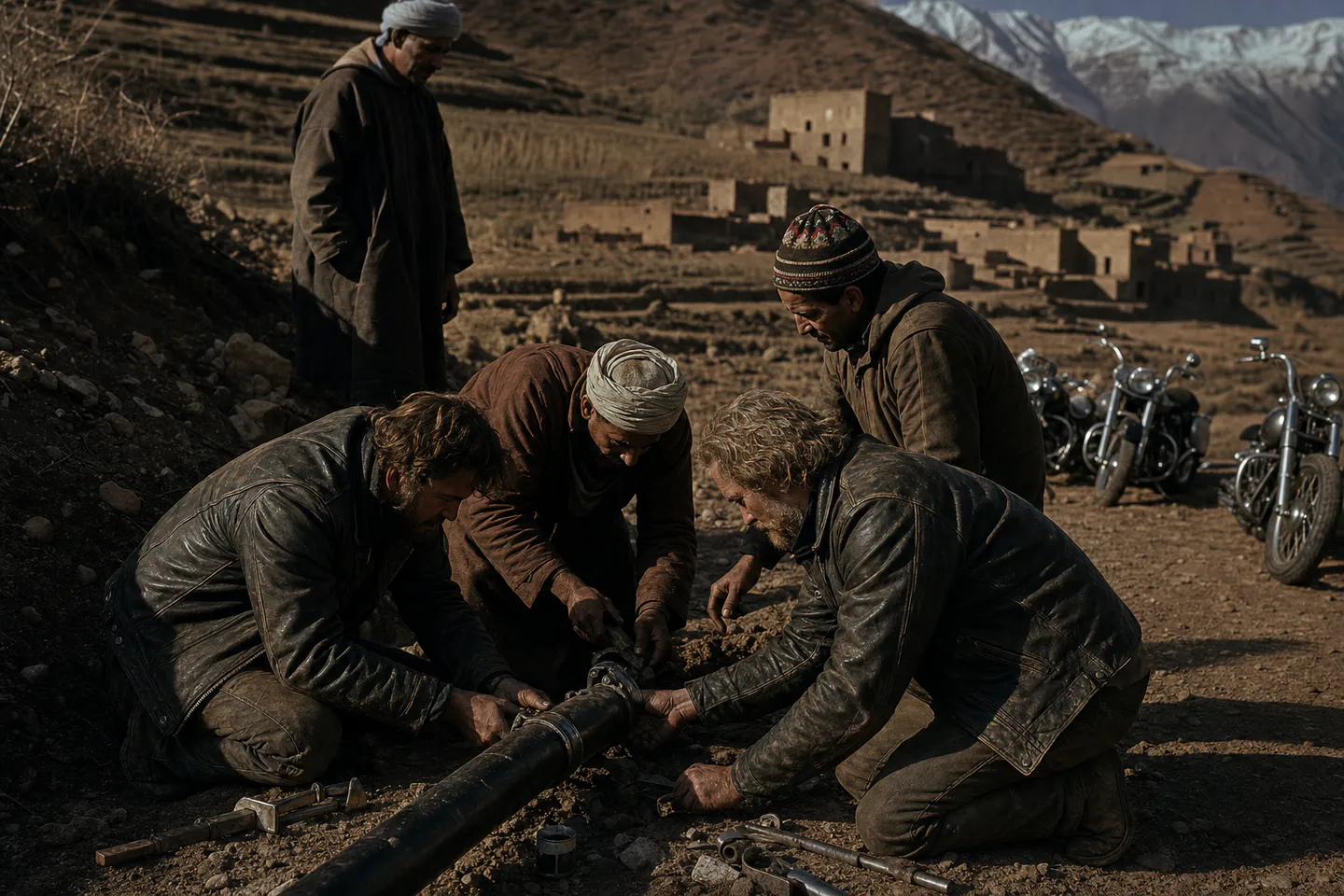 Installation d’une conduite d’eau avec des habitants de l’Atlas